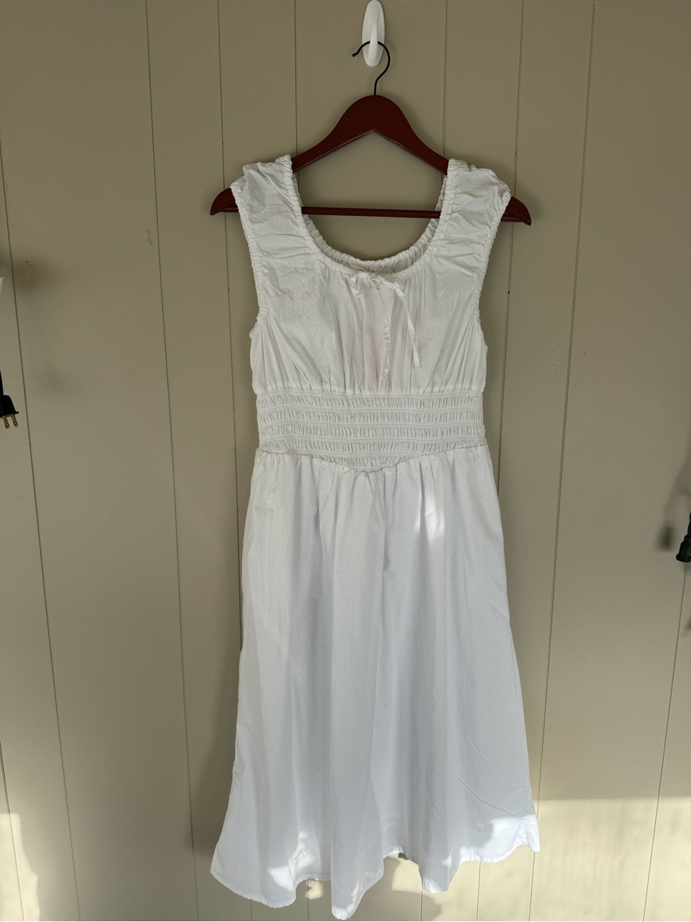 White Sleeveless Smocked Waist Sundress